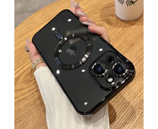 Силиконовый чехол "Transparent Plating" with MagSafe для Apple iPhone 15 Plus Черный