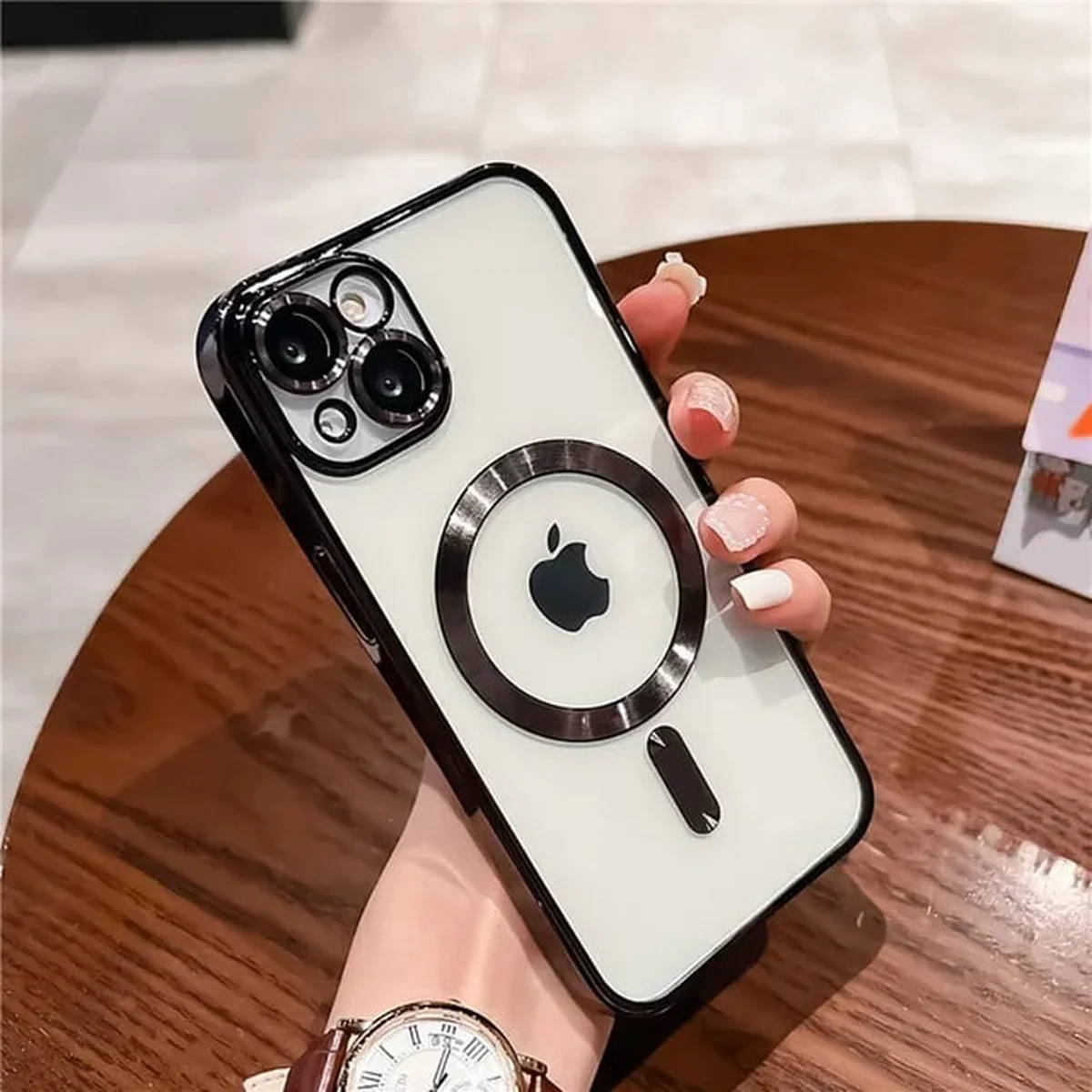 Силіконовий чохол "Transparent Plating" with MagSafe для Apple iPhone 15 Plus Чорний