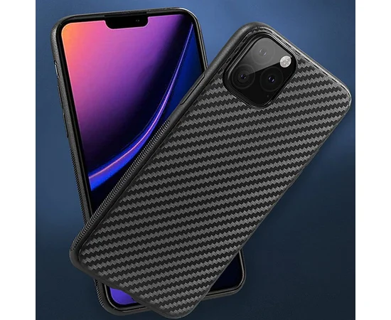 Силиконовый чехол "Carbon Fiber" черный для iPhone 13 Pro Max