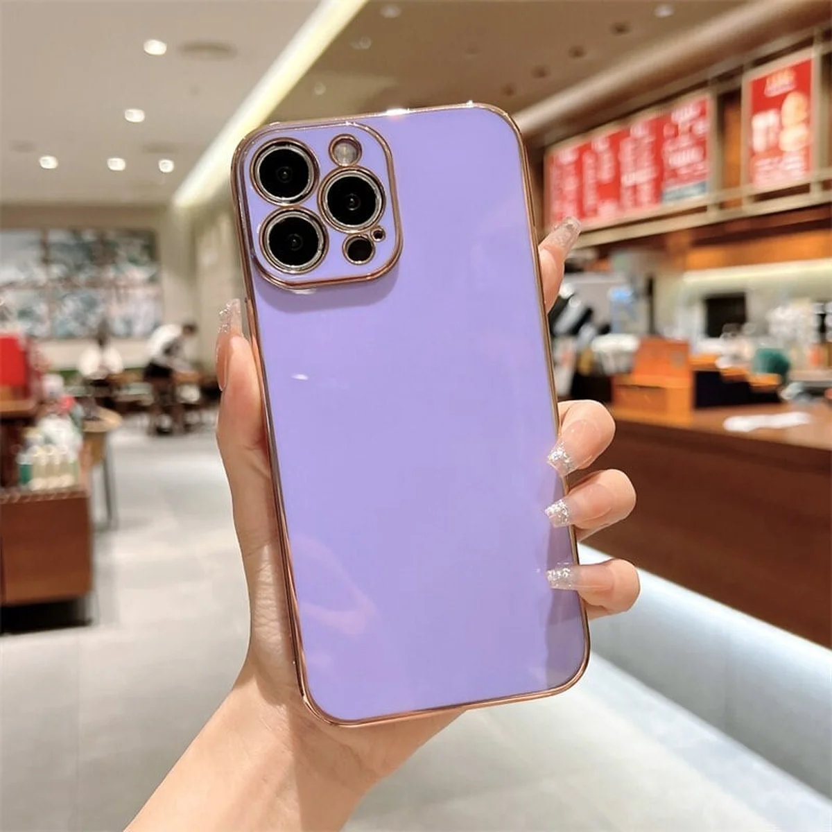 Силиконовый чехол "Gold Plated" сиреневый для iPhone 13 Pro Max