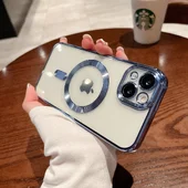 Силиконовый чехол "Transparent Plating" with MagSafe для Apple iPhone 13 Стальной синий