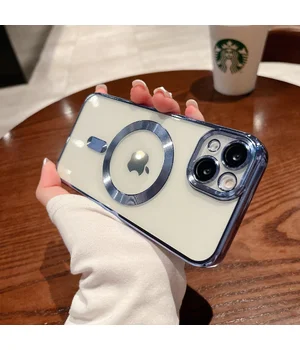 Силиконовый чехол "Transparent Plating" with MagSafe для Apple iPhone 14 Стальной синий