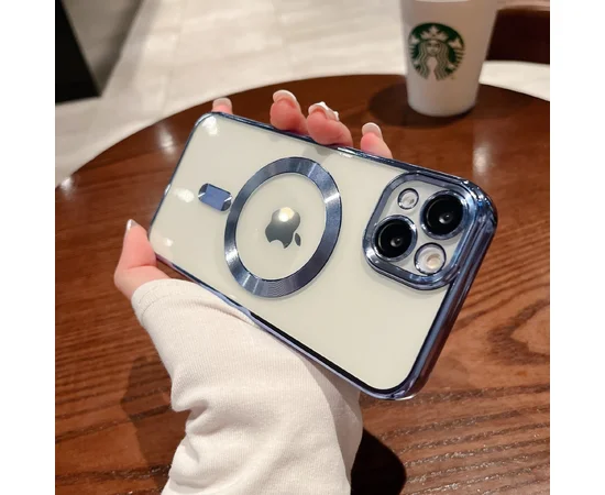 Силиконовый чехол "Transparent Plating" with MagSafe для Apple iPhone 13 Стальной синий