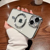 Силиконовый чехол "Transparent Plating" with MagSafe для Apple iPhone 14 Серебряный