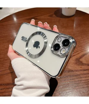 Силиконовый чехол "Transparent Plating" with MagSafe для Apple iPhone 15 Серебряный