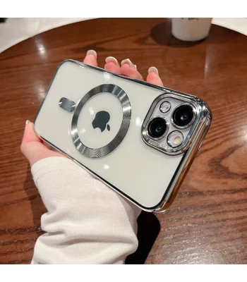 Силиконовый чехол "Transparent Plating" with MagSafe для Apple iPhone 14 Серебряный