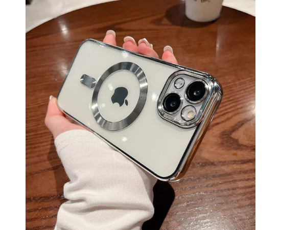 Силіконовий чохол "Transparent Plating" with MagSafe для Apple iPhone 15 Plus Срібний