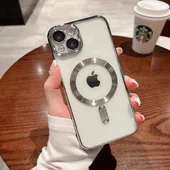 Силиконовый чехол "Transparent Plating" with MagSafe для Apple iPhone 14 Серебряный