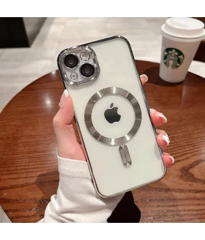 Силиконовый чехол "Transparent Plating" with MagSafe для Apple iPhone 15 Серебряный