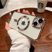 Силиконовый чехол "Transparent Plating" with MagSafe для Apple iPhone 15 Золотой