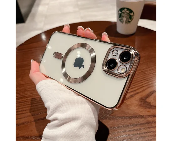 Силиконовый чехол "Transparent Plating" with MagSafe для Apple iPhone 15 Золотой