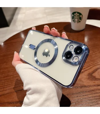 Силіконовий чохол "Transparent Plating" with MagSafe для Apple iPhone 14 Сталевий синій