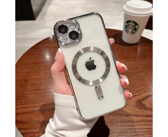 Силиконовый чехол "Transparent Plating" with MagSafe для Apple iPhone 14 Серебряный