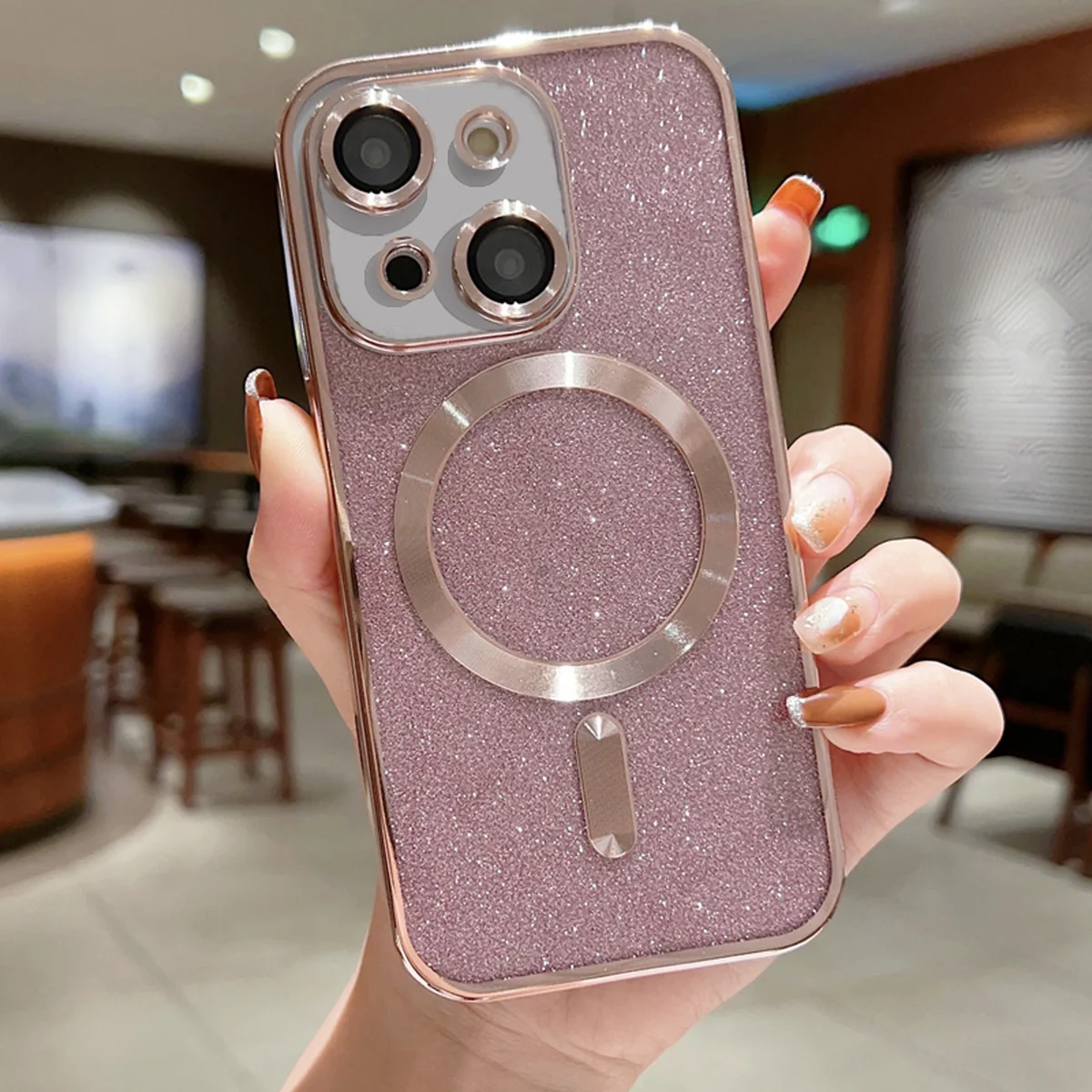 Силиконовый чехол "Shining Plating" with MagSafe для iPhone 14 Розовый