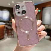 Силіконовий чохол "Shining Plating" with MagSafe для iPhone 14 Рожевий
