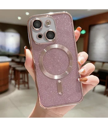 Силіконовий чохол "Shining Plating" with MagSafe для iPhone 14 Рожевий