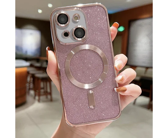 Силіконовий чохол "Shining Plating" with MagSafe для iPhone 14 Рожевий