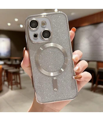 Силіконовий чохол "Shining Plating" with MagSafe для iPhone 14 Срібний