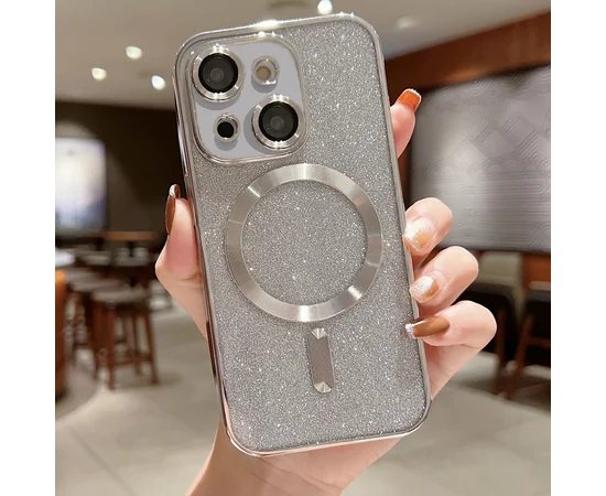 Силиконовый чехол "Shining Plating" with MagSafe для iPhone 14 Серебряный