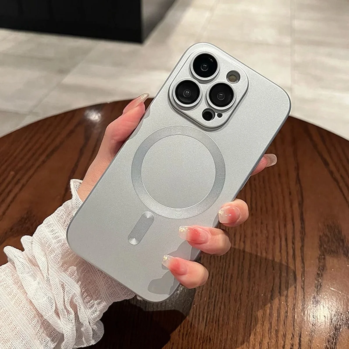 Силиконовый чехол "Luxury Matte" with MagSafe для Apple iPhone 13 Pro Max Серебряный
