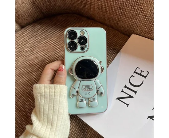 Силиконовый чехол "Космонавт" с подставкой для Apple iPhone 15 Pro Max Мятный