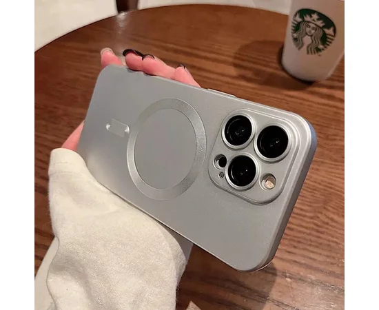 Силиконовый чехол "Luxury Matte" with MagSafe для Apple iPhone 15 Pro Серебряный