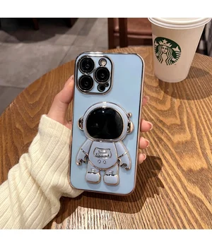 Силиконовый чехол "Космонавт" с подставкой для Apple iPhone 14 Pro Max Синий