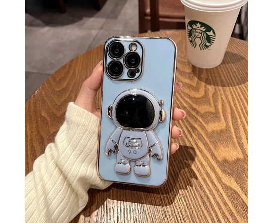 Силиконовый чехол "Космонавт" с подставкой для Apple iPhone 14 Pro Max Синий