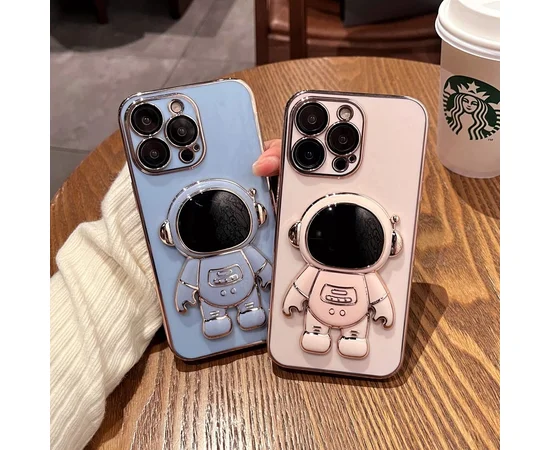 Силиконовый чехол "Космонавт" с подставкой для Apple iPhone 14 Pro Max Синий