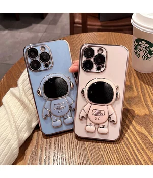 Силиконовый чехол "Космонавт" с подставкой для Apple iPhone 15 Pro Max Синий