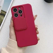 Силиконовый чехол "Vertical Lens Protection" для iPhone 13 Pro Max Камелия-красный