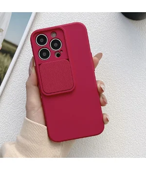 Силиконовый чехол "Vertical Lens Protection" для iPhone 13 Pro Max Камелия-красный