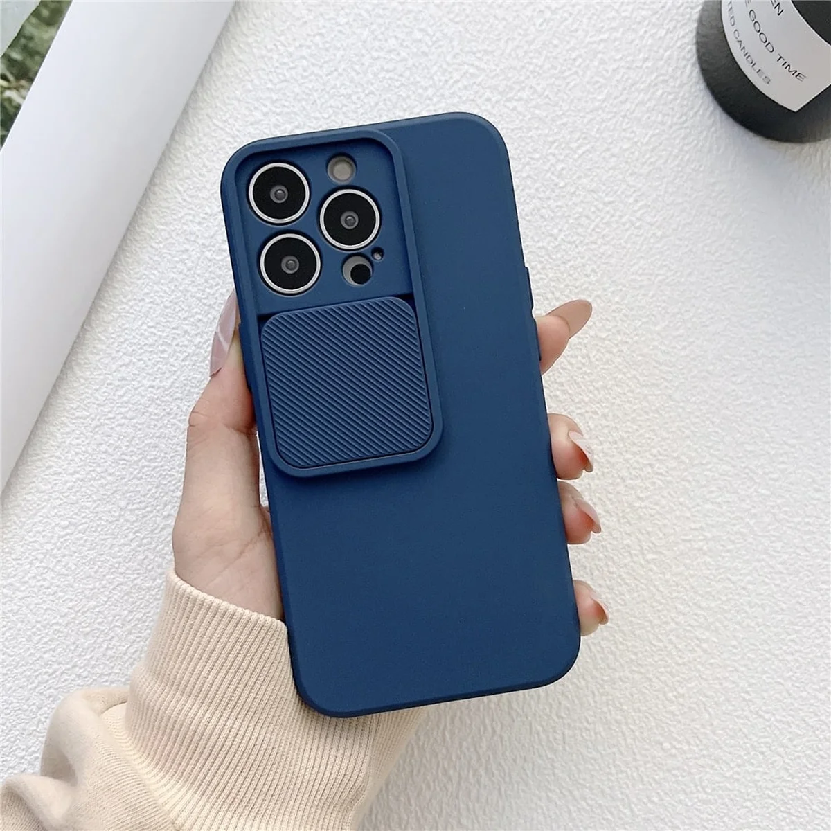 Силиконовый чехол "Vertical Lens Protection" для iPhone 13 Pro Синий