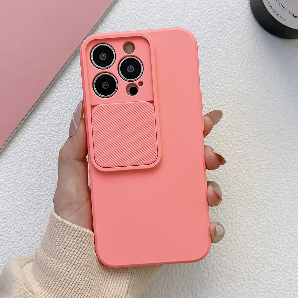 Силиконовый чехол "Vertical Lens Protection" для iPhone 14 Pro Розово-оранжевый