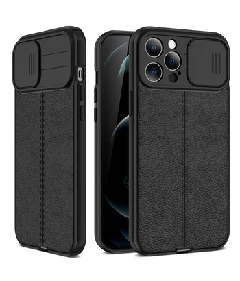 Силиконовый чехол "Camshield" черный со шторкой для iPhone 12 Pro