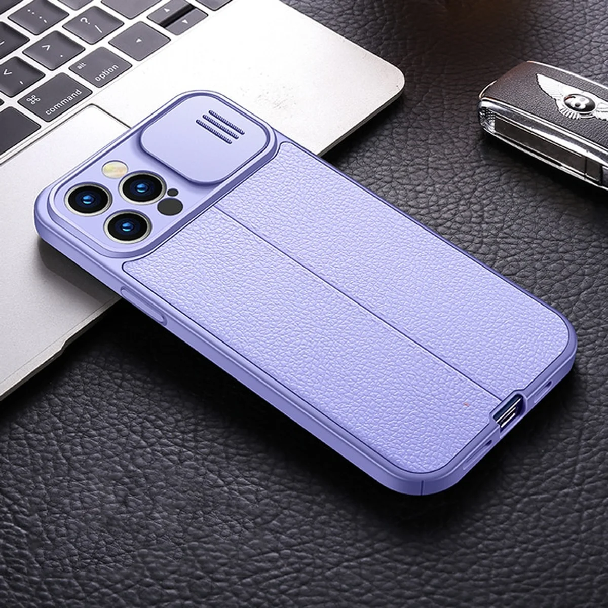 Силиконовый чехол "Camshield" со шторкой для iPhone 12 Pro Max Фиолетовый