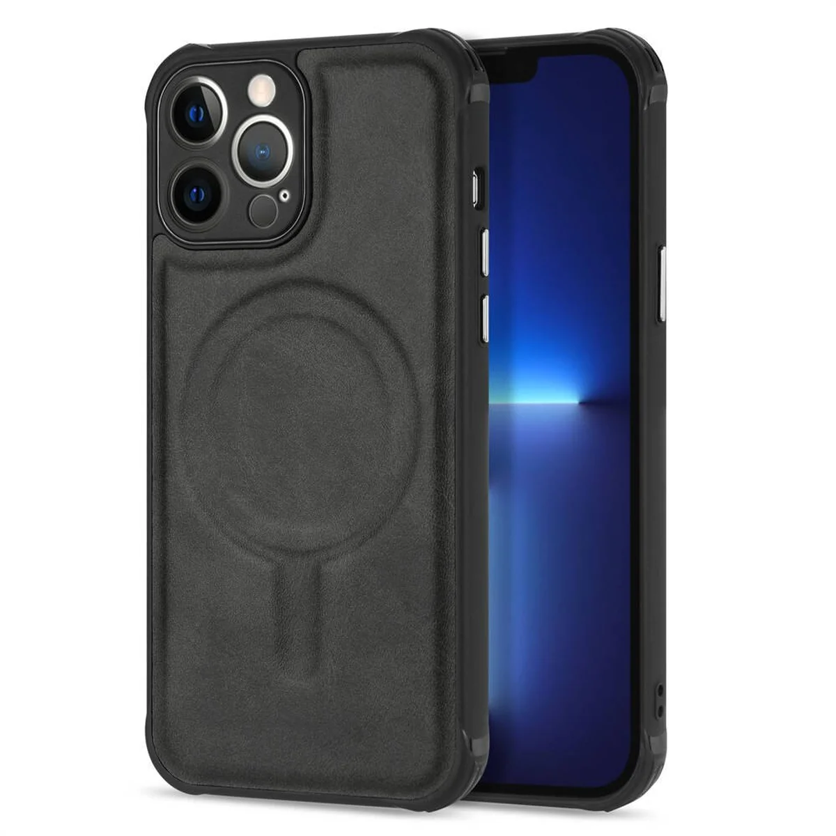 Силиконовый чехол "Leather Magnetic" with MagSafe для Apple iPhone 14 Pro Черный