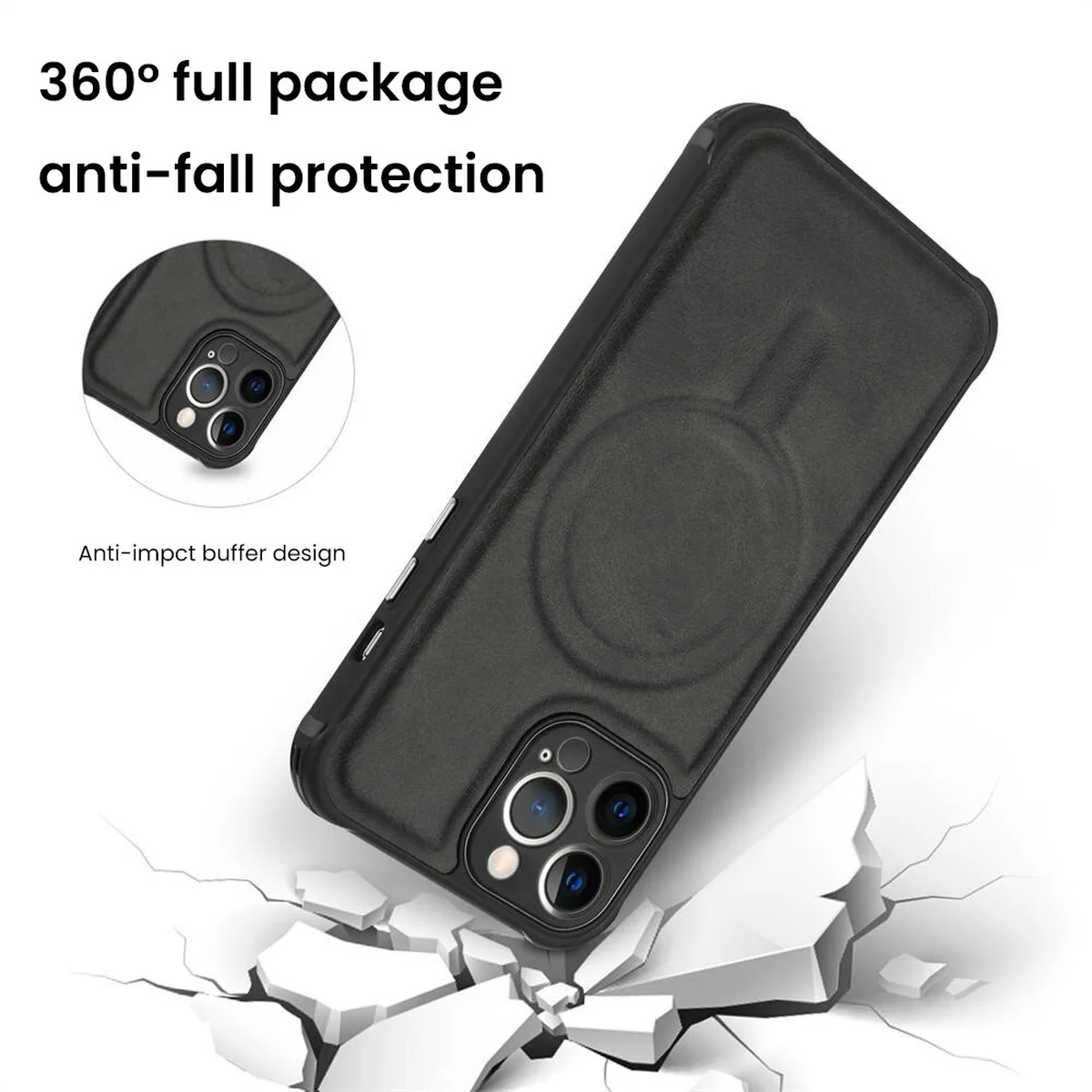 Силиконовый чехол "Leather Magnetic" with MagSafe для Apple iPhone 14 Pro Черный