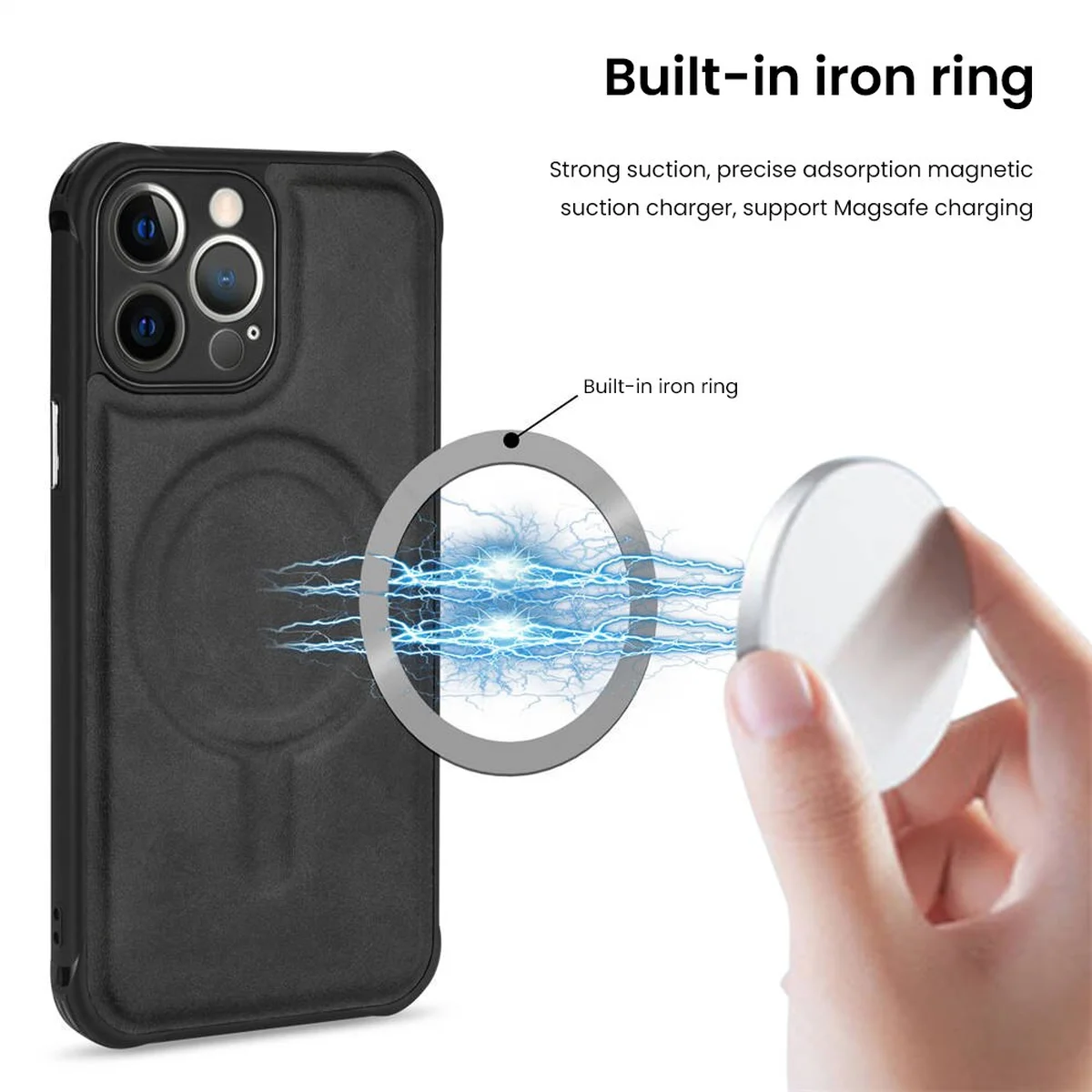 Силиконовый чехол "Leather Magnetic" with MagSafe для Apple iPhone 14 Pro Черный
