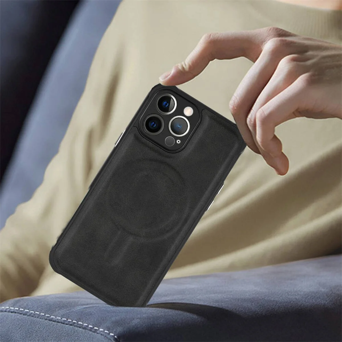 Силиконовый чехол "Leather Magnetic" with MagSafe для Apple iPhone 12 Pro Max Черный