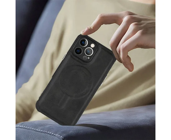 Силіконовий чохол "Leather Magnetic" with MagSafe для Apple iPhone 12 Pro Max Чорний