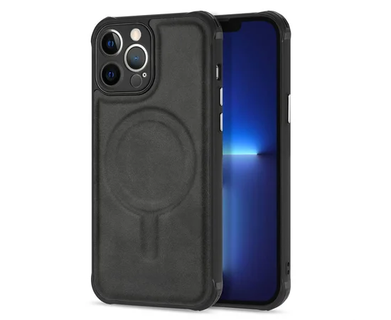 Силиконовый чехол "Leather Magnetic" with MagSafe для Apple iPhone 13 Pro Max Черный