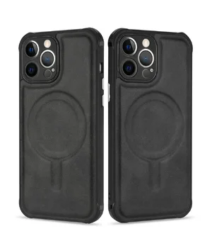 Силіконовий чохол "Leather Magnetic" with MagSafe для Apple iPhone 14 Pro Чорний