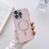 Силиконовый чехол "Silver Plating" with MagSafe для Apple iPhone 14 Pro Max Пудровый