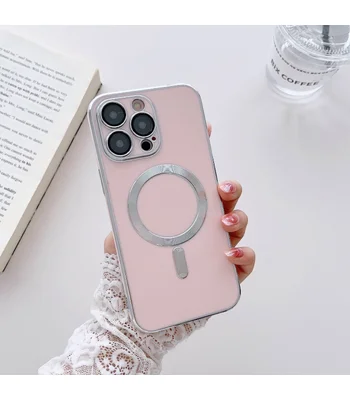 Силіконовий чохол "Silver Plating" with MagSafe для Apple iPhone 13 Pro Max Пудровий