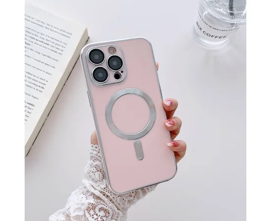 Силиконовый чехол "Silver Plating" with MagSafe для Apple iPhone 14 Pro Пудровый