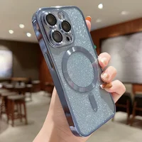 Силиконовый чехол "Shining Plating" with MagSafe для iPhone 14 Pro Max Голубой