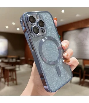 Силиконовый чехол "Shining Plating" with MagSafe для iPhone 15 Pro Max Голубой