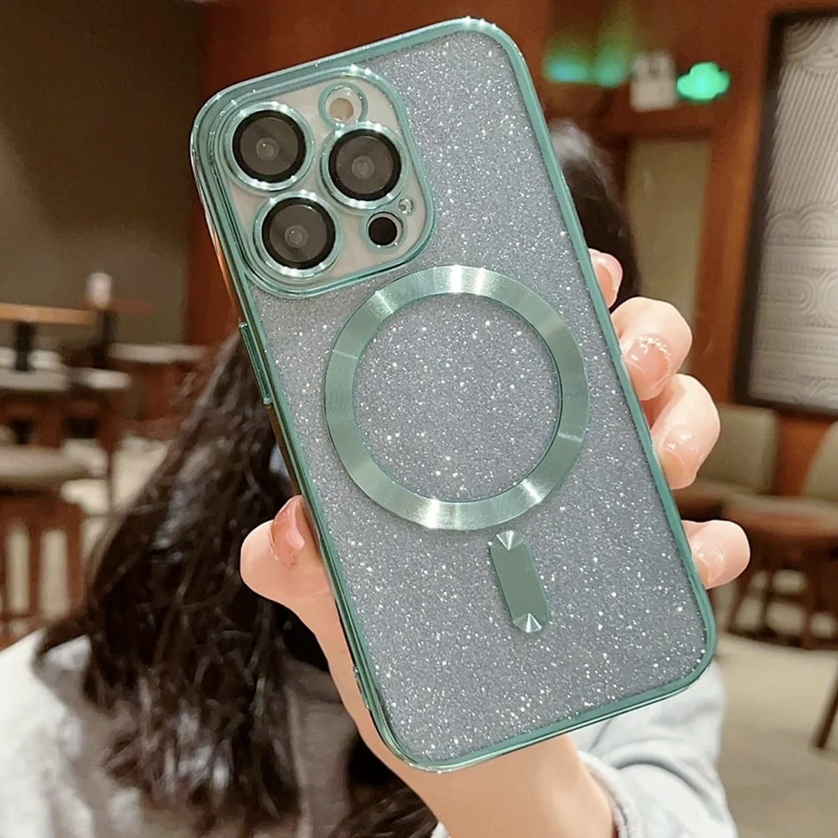 Силіконовий чохол "Shining Plating" with MagSafe для iPhone 14 Pro Max Світло-зелений