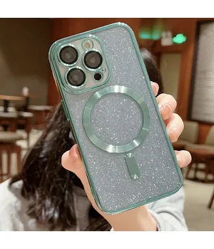 Силіконовий чохол "Shining Plating" with MagSafe для iPhone 15 Pro Max Світло-зелений